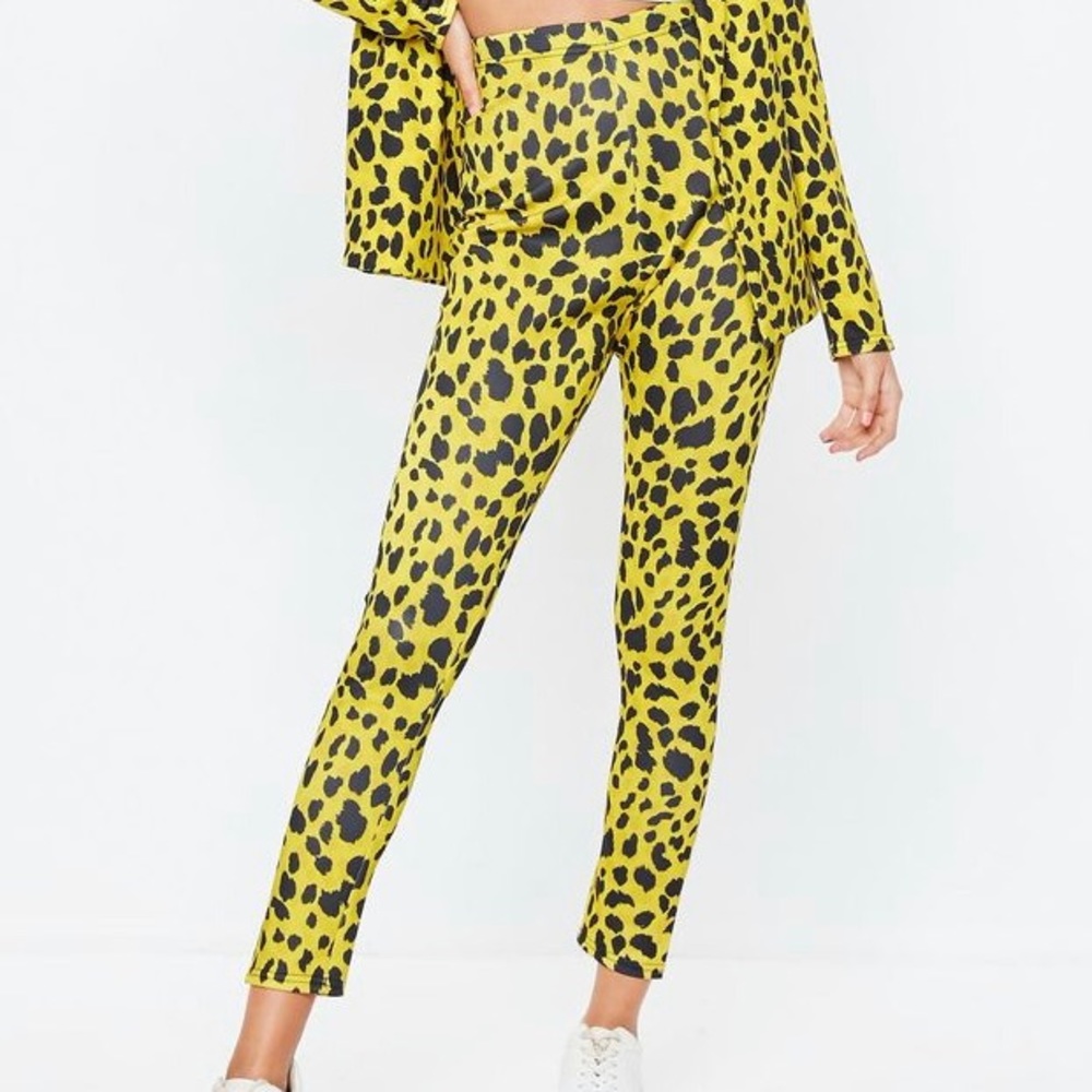 Yellow Leopard Slim Leg Pants